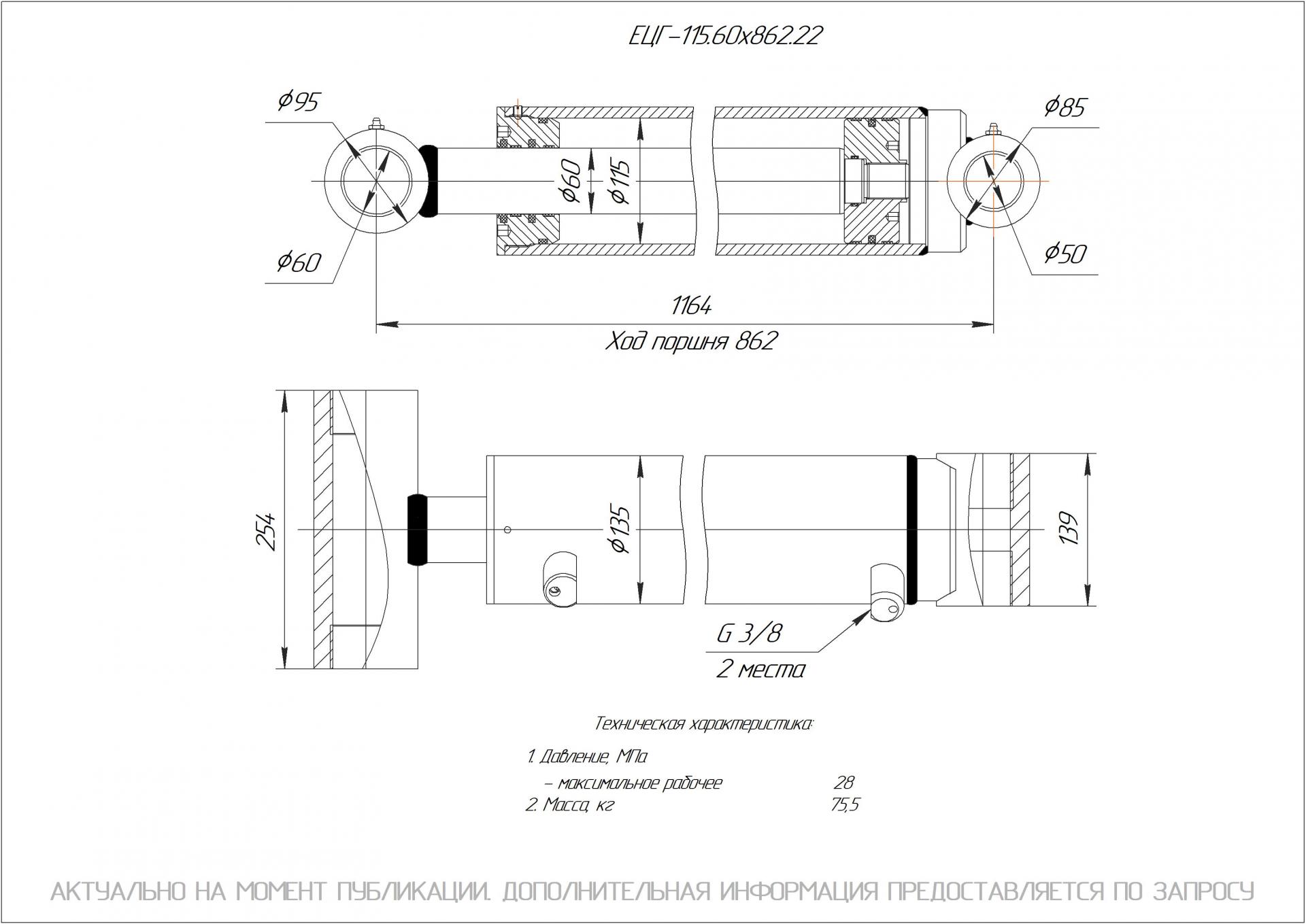  Чертеж ЕЦГ-115.60х862.22 Гидроцилиндр