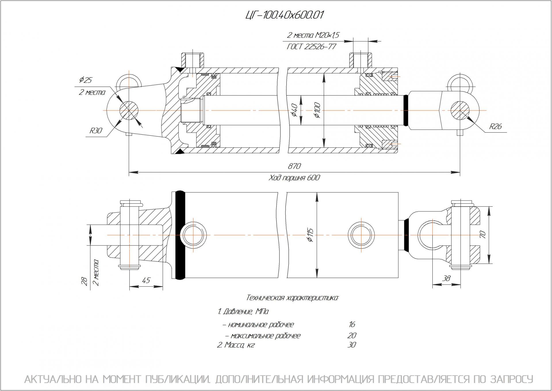 ЦГ-100.40х600.01 Гидроцилиндр