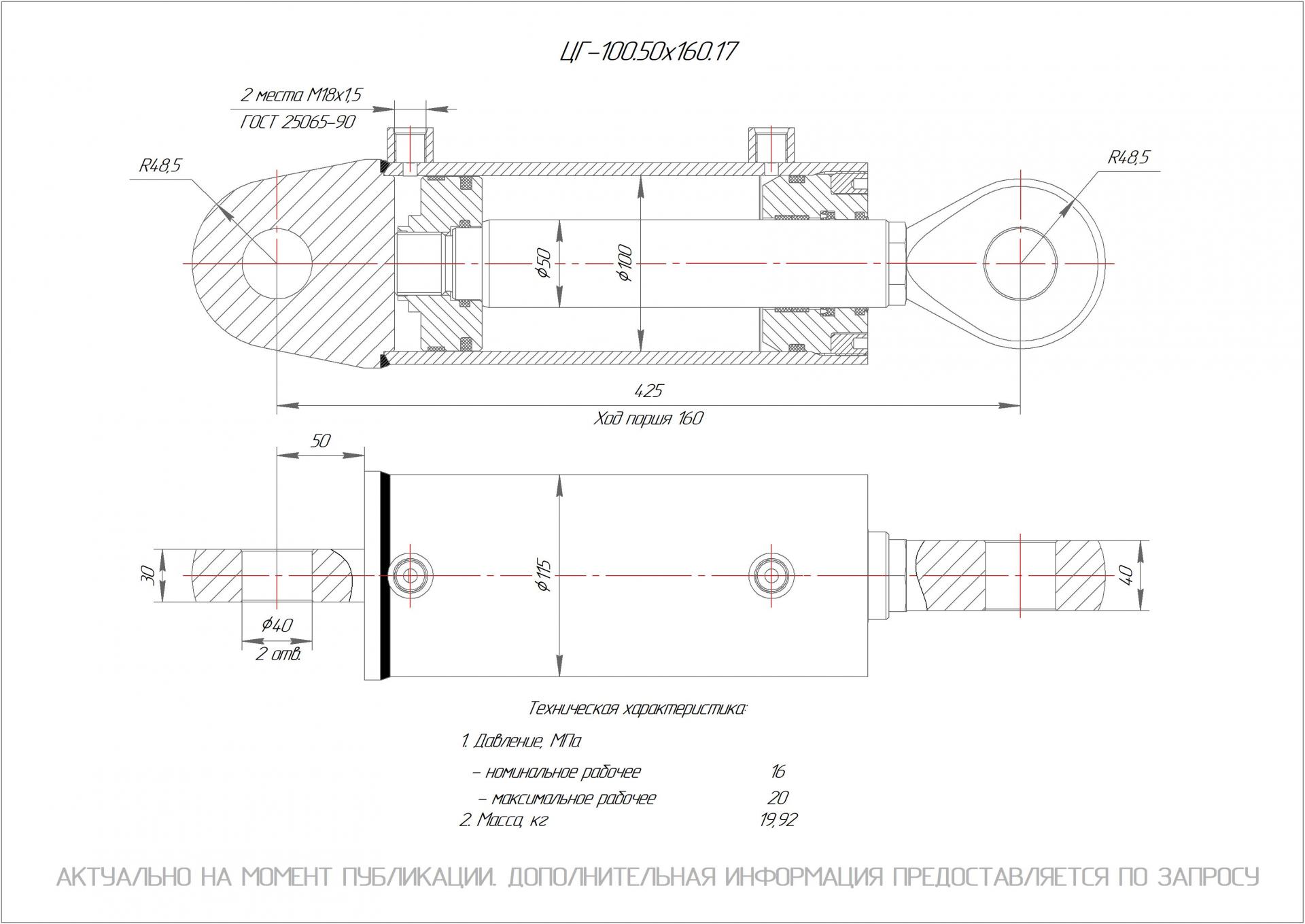 ЦГ-100.50х160.17 Гидроцилиндр