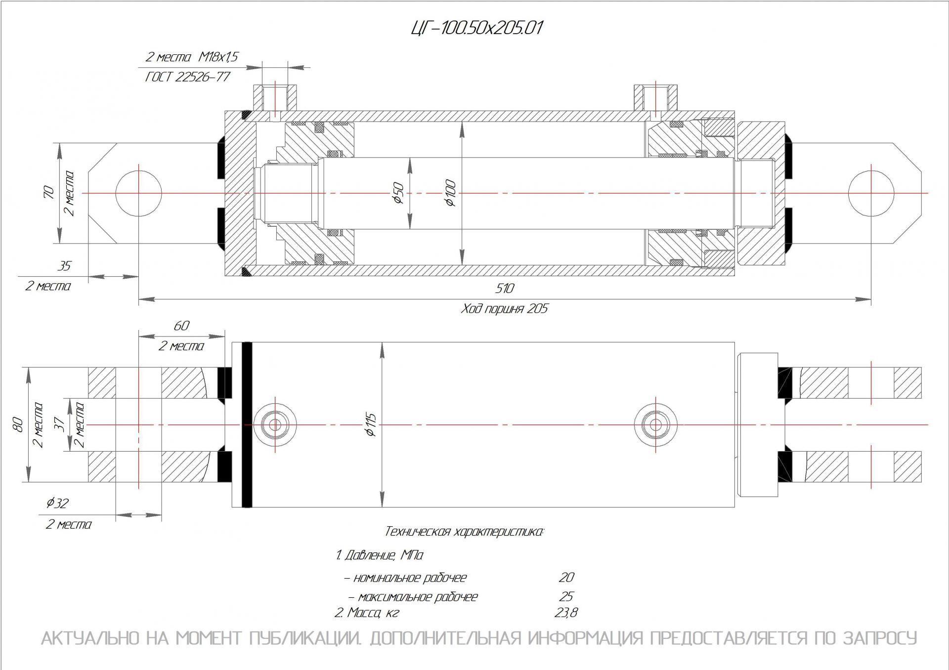 ЦГ-100.50х205.01 Гидроцилиндр