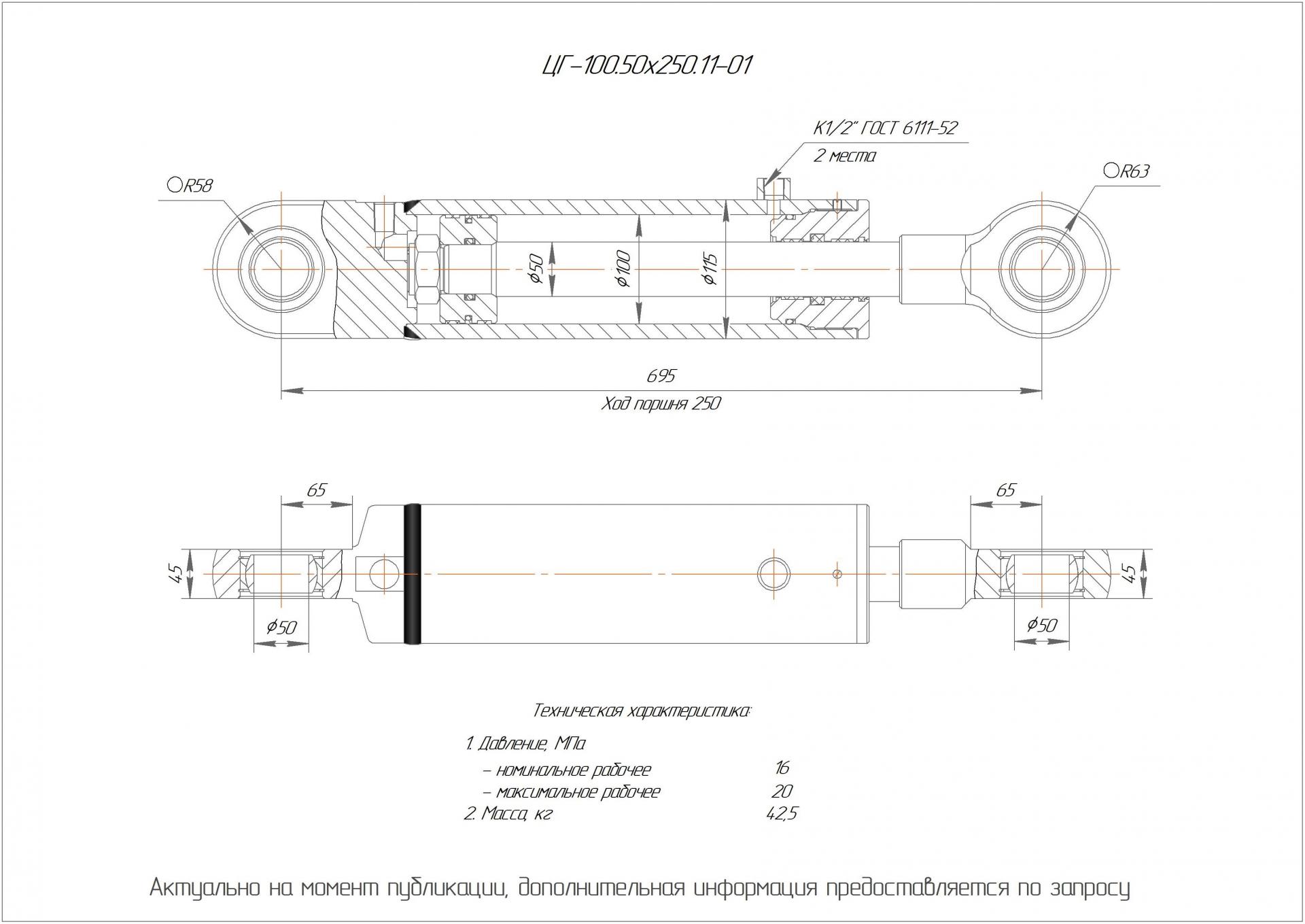 ЦГ-100.50х250.11-01 Гидроцилиндр