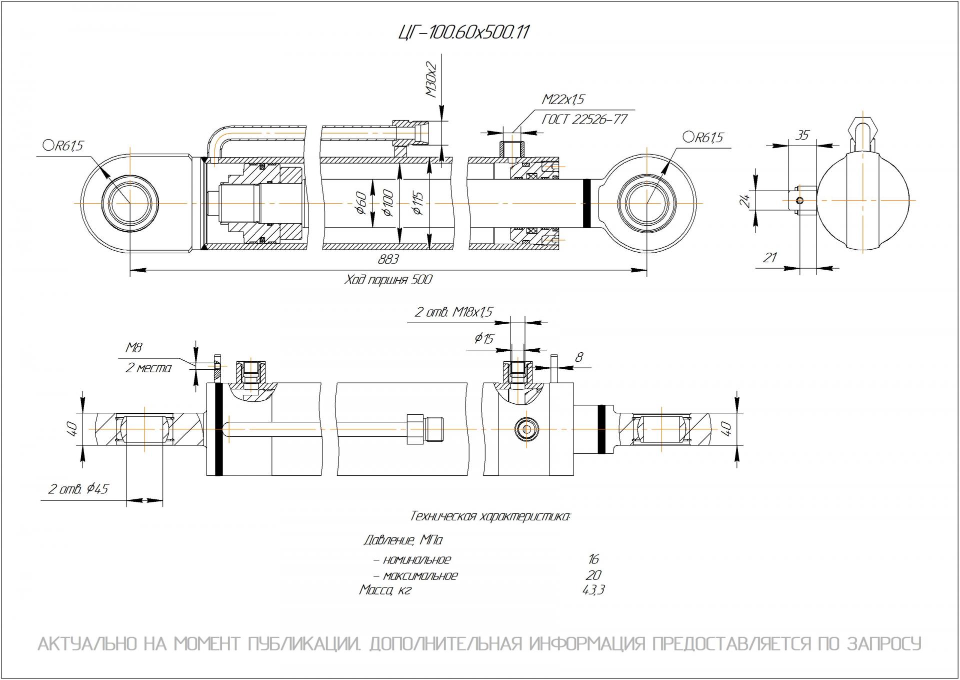 ЦГ-100.60х500.11 Гидроцилиндр