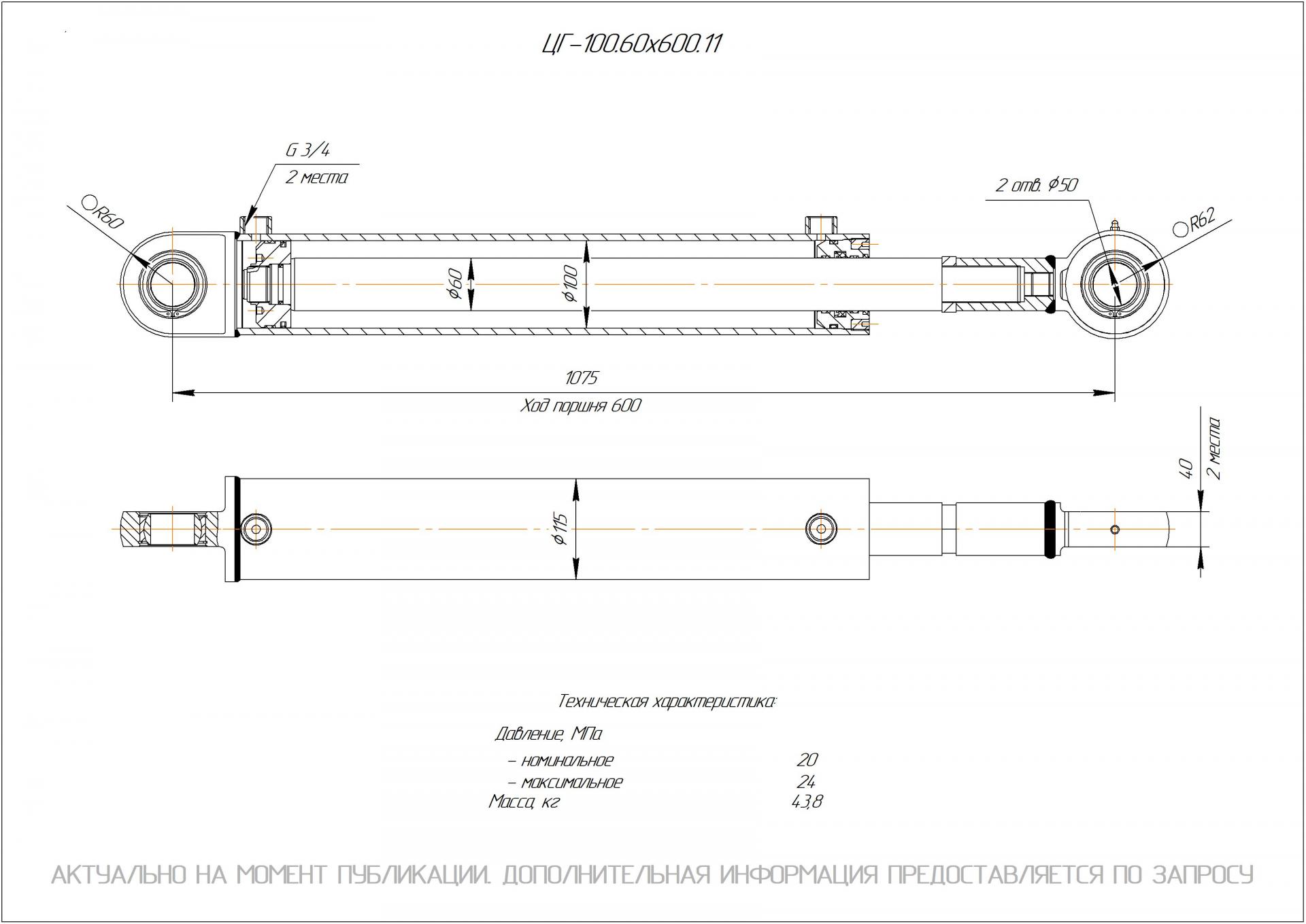 ЦГ-100.60х600.11 Гидроцилиндр