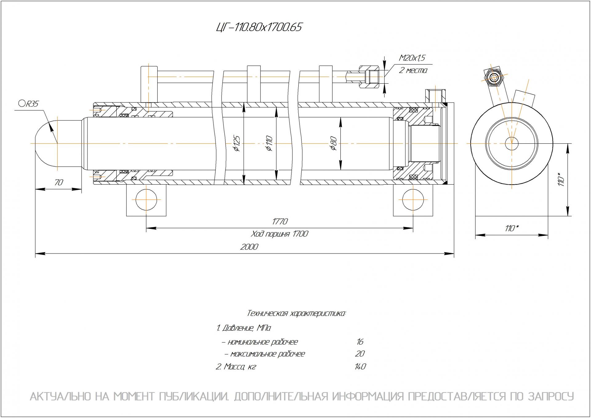 ЦГ-110.80х1700.65 Гидроцилиндр