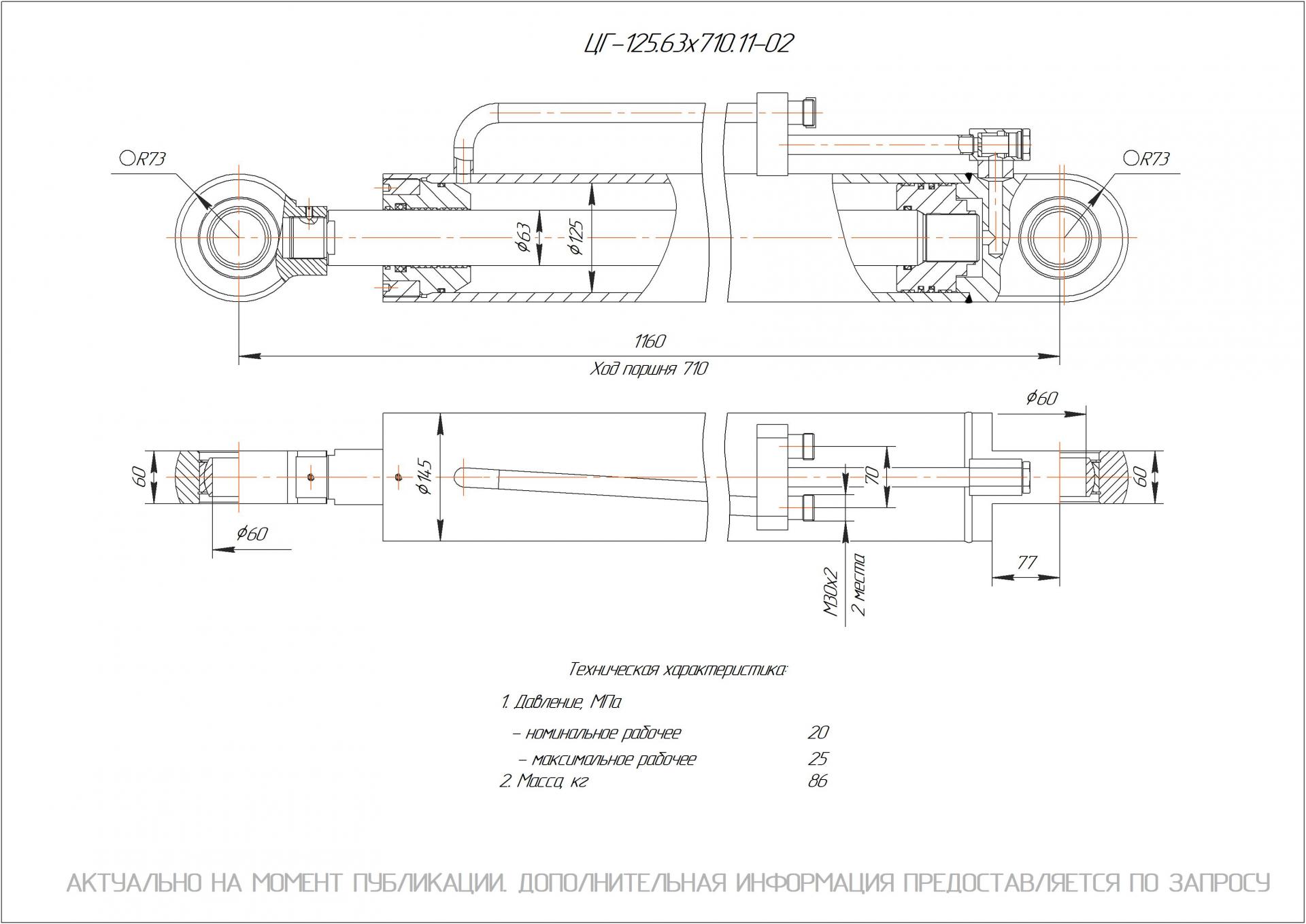 ЦГ-125.63х710.11-02 Гидроцилиндр