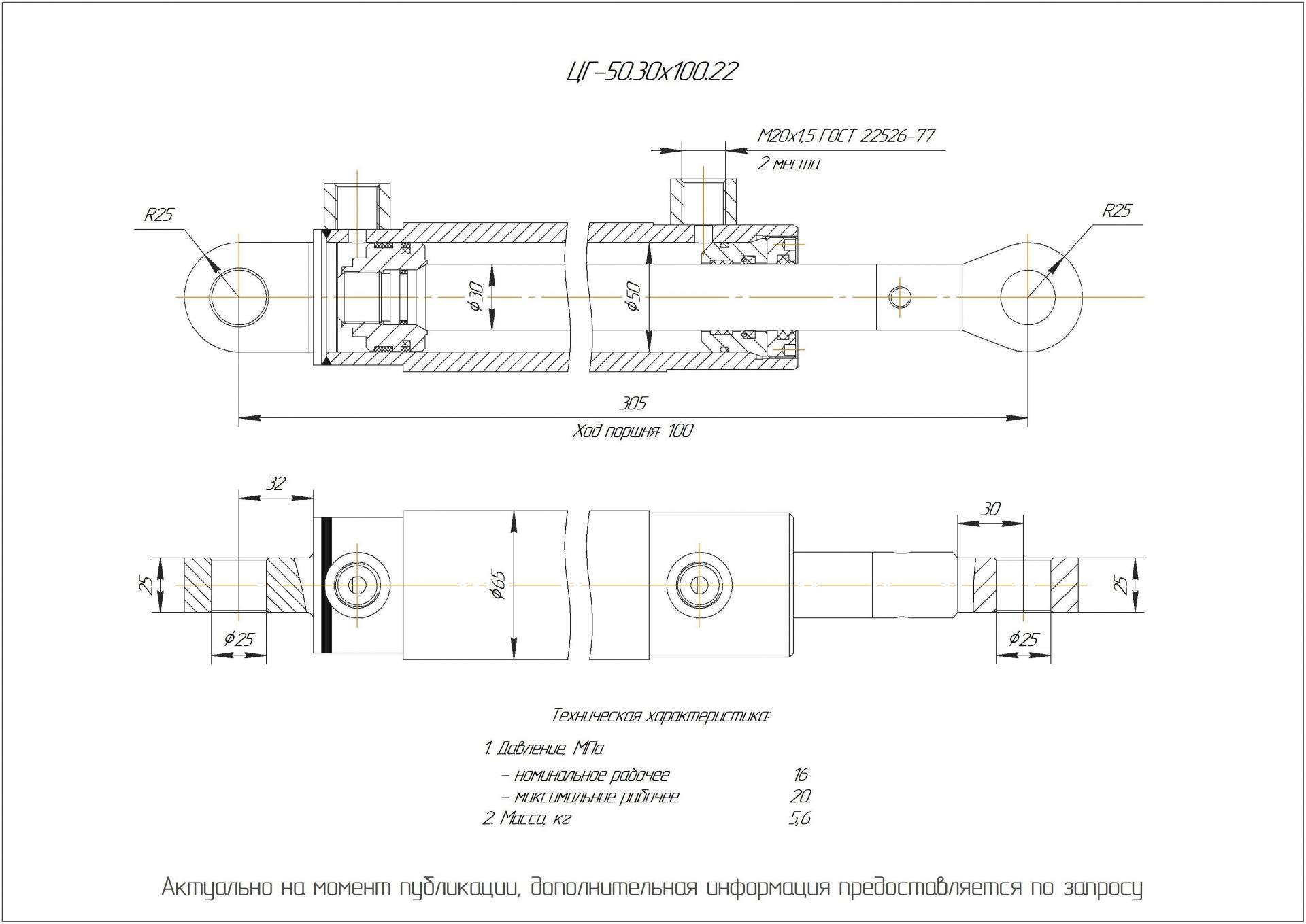  Чертеж ЦГ-50.30х100.22 Гидроцилиндр