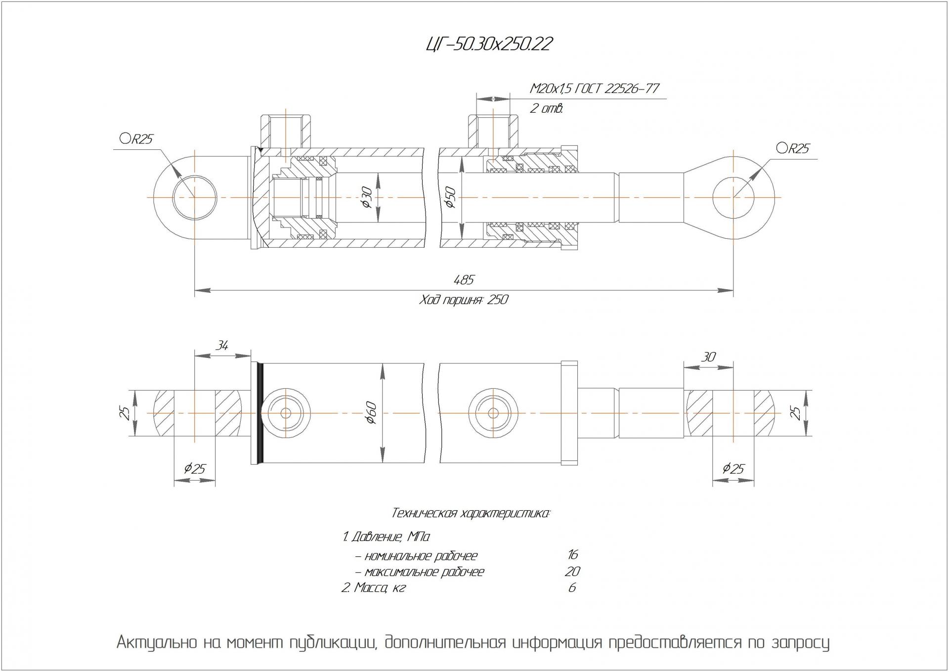  Чертеж ЦГ-50.30х250.22 Гидроцилиндр