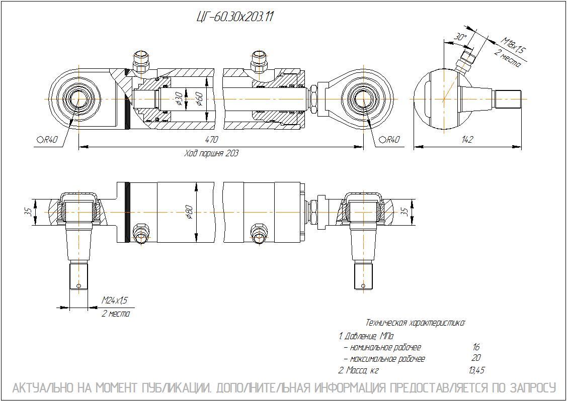 ЦГ-60.30х203.11 Гидроцилиндр