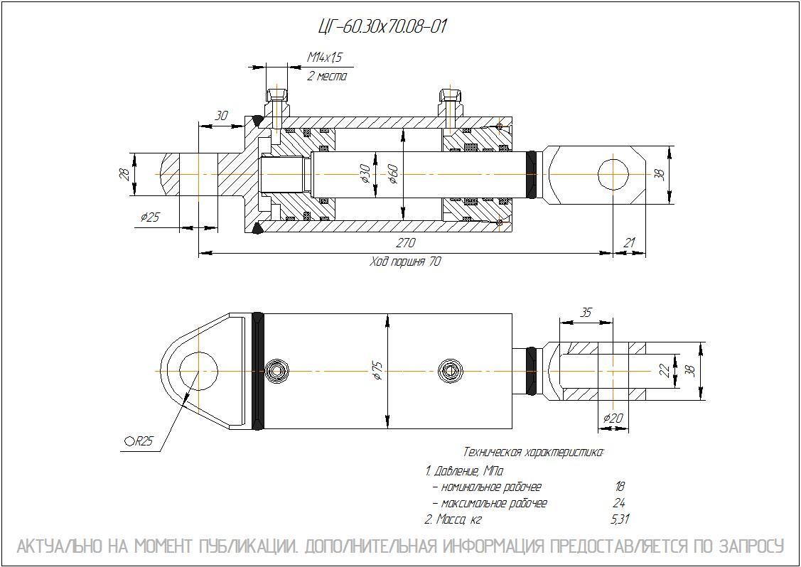  Чертеж ЦГ-60.30х70.08-01 Гидроцилиндр