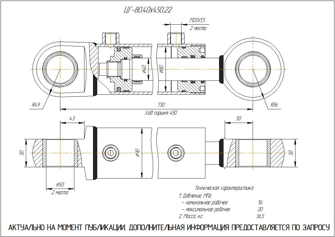 ЦГ-80.40х450.22 Гидроцилиндр